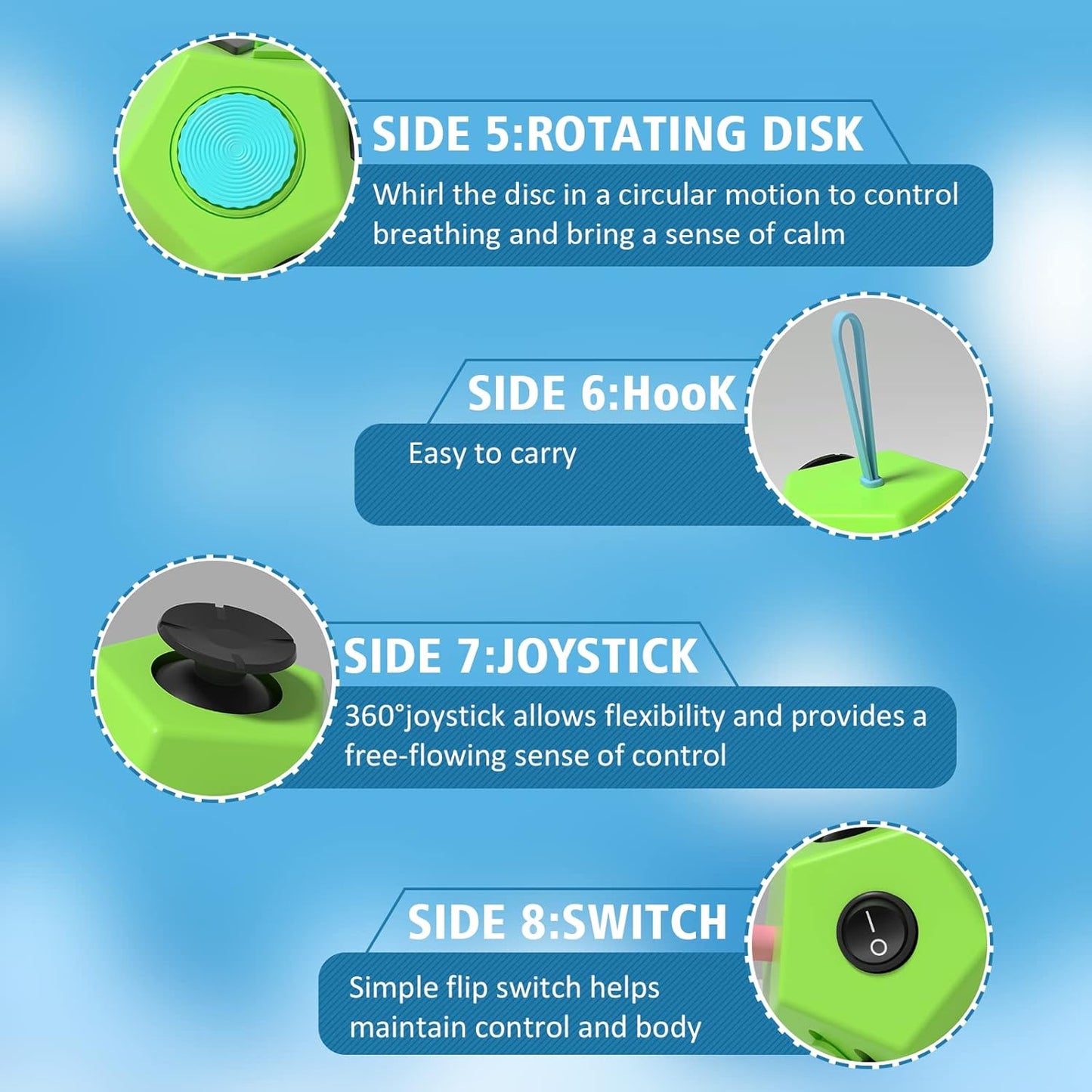 Fidget Dodecagon-12 Sided Fidget Toy Stress Relief Cube for Children and Adults, Silent Compact Classroom Gifts Stocking Stuffers for Teen Boys, Kids(B3 Blue Sky)