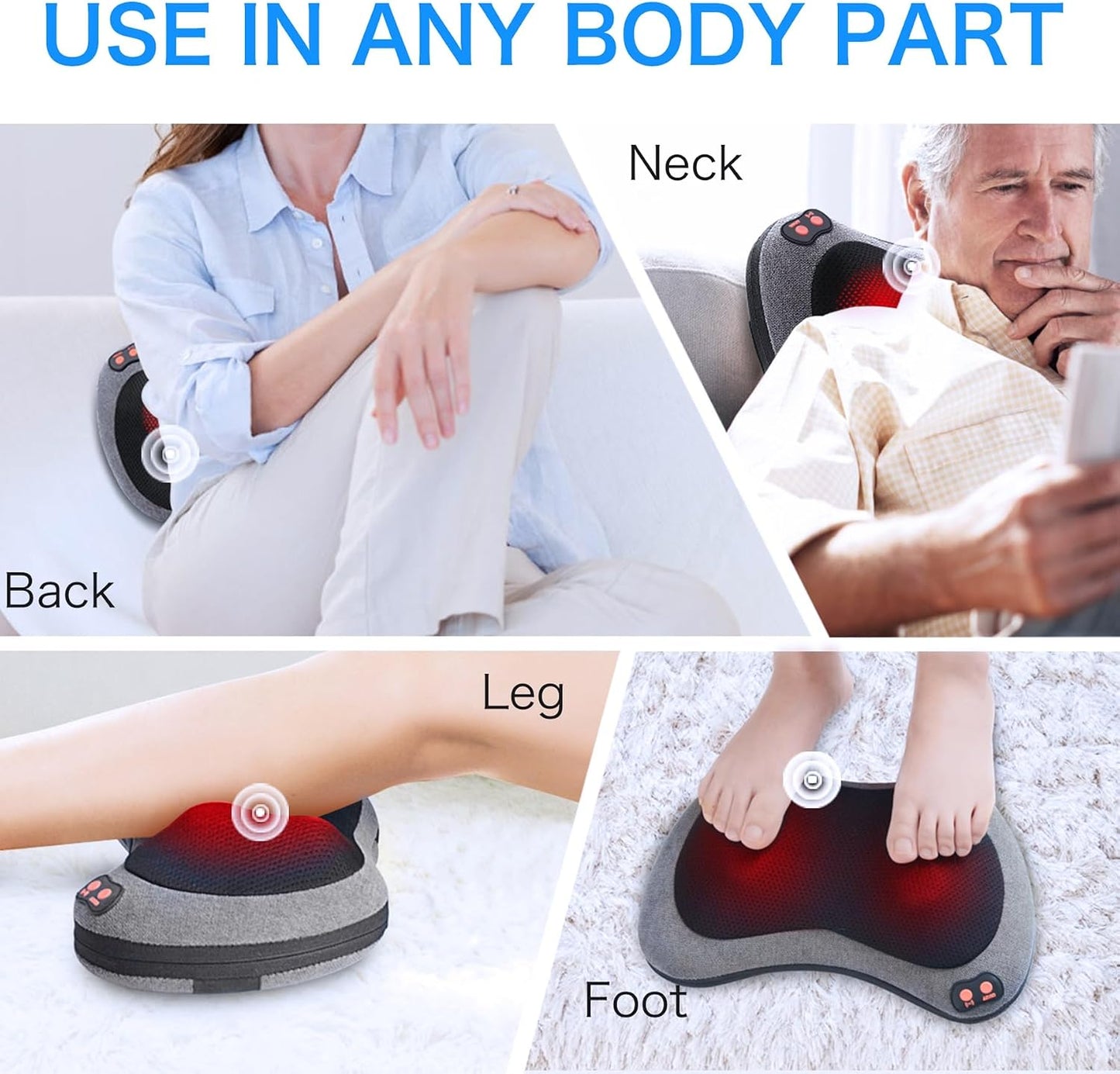 Papillon Back Massager with Heat,Shiatsu Pillow for Body Pain Relief Gray