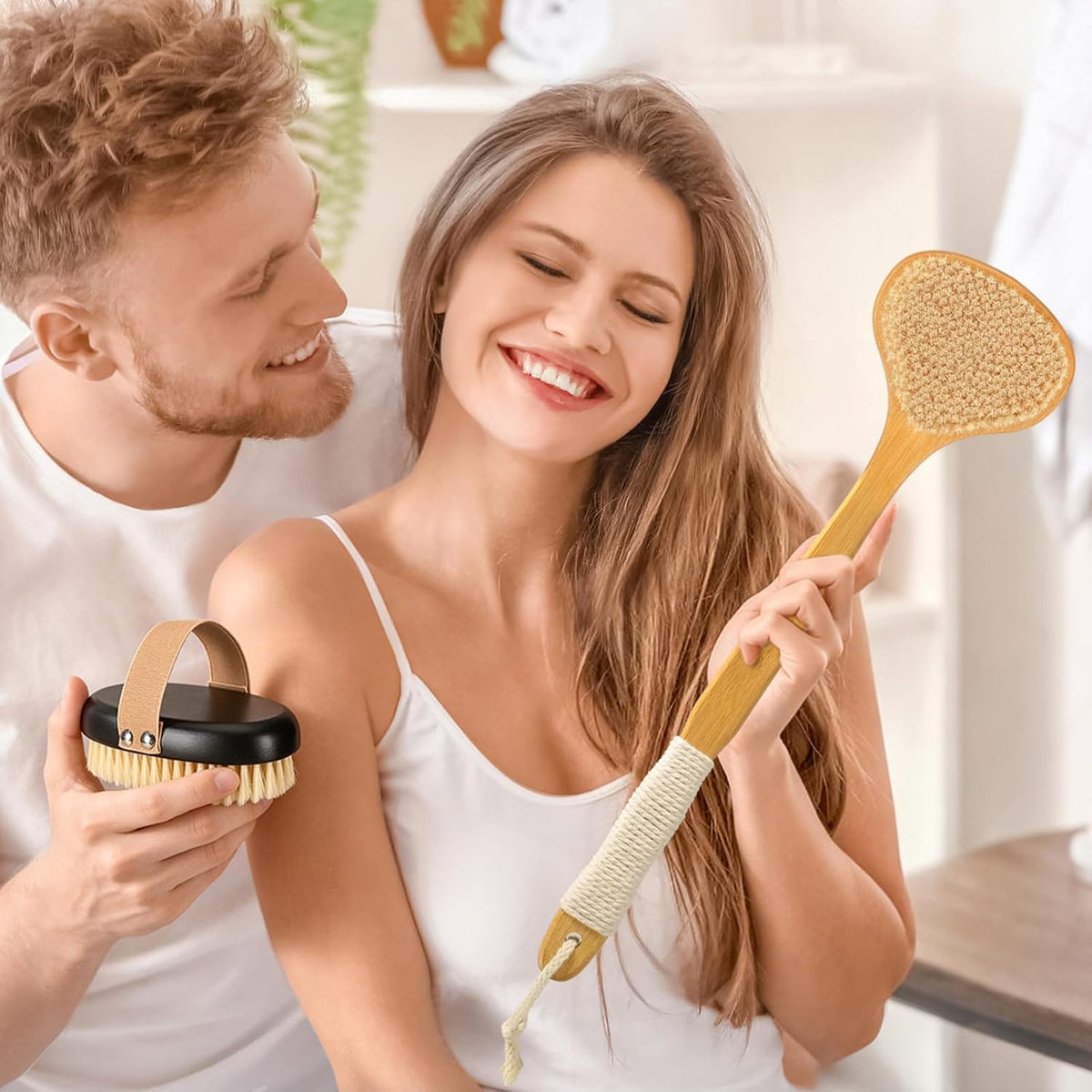 Long Handle Bath Brush-Back Scrubber for Shower, Exfoliating Body Brush with Bristles for Wet & Dry Brushing, Shower Brush for Men & Women