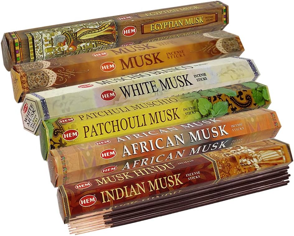Hem Incense Sticks Variety Pack #23-120 Insence-Sticks (6 Incents x 20 Insense) + Incense Stick Holder with 6 Most Liked Scents Including Patchouli Dragons Blood White Sage Frankincense-Myrrh