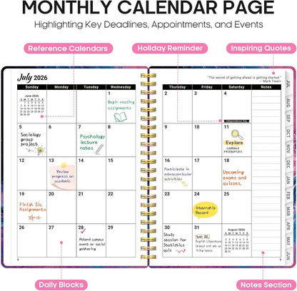 Planner 2026-2027, Jul 2026-Jun 2027 Academic Monthly & Weekly Planner - Colors B