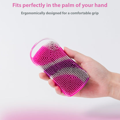 MtBoi 2 PC Silicone Body Scrubber, 2 in 1 Exfoliating Shower Bath Scrubber, Soft Silicone Loofah for Sensitive Skin, Shower Hair Scalp Massager, Easy to Clean, Lather Well (Grey&Black)