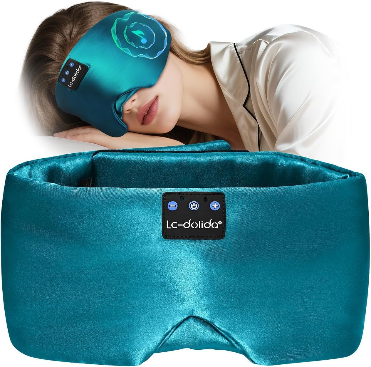LC-dolida Luxurious Silk Soft Sleep Mask, Sleep Headphones with Bluetooth 5.4 for Side Sleeper, Total Blackout Eye Sleeping Mask for Women and Men, Ideal Gift for Restful Sleep, Travel(Black)