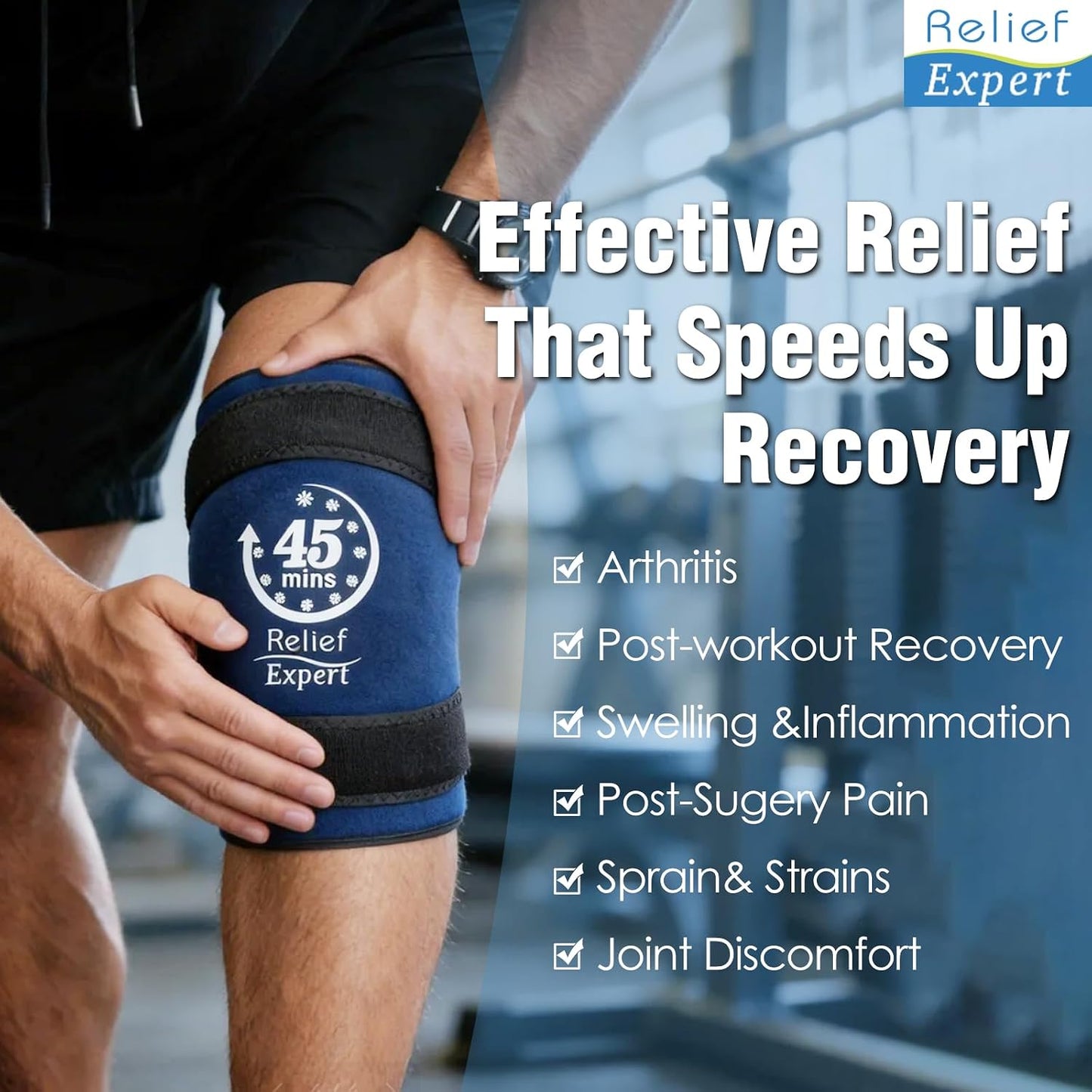 45-Minute Knee Ice Pack Wrap with Advanced Ice Grid Gel, Long-Lasting Ice Pack for Knees, Calves, Elbows, Flexible & Reusable Gel Ice Pack with Cold Compress for Workout Recovery- Fits Most Sizes