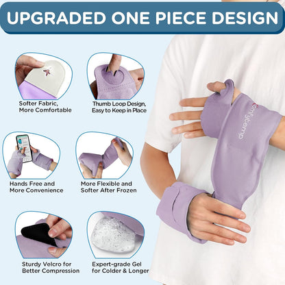 Comfytemp Wrist Ice Pack Wrap Carpal Tunnel Relief Wrist Brace, 2 Packs, FSA Eligible HSA, Gel Ice Packs for Injuries Reusable Wrap for Hand Pain, Hot Cold Compress Hand Brace, Men Women Recovery Item