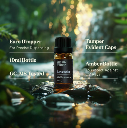 Lagunamoon Essential Oils Aromatherapy Set - 6 Oils for Diffusers, Home Care, Candle Making Scents, Fragrance, Humidifiers, Gifts - Peppermint, Tea Tree, Lavender, Eucalyptus, Orange (10mL)