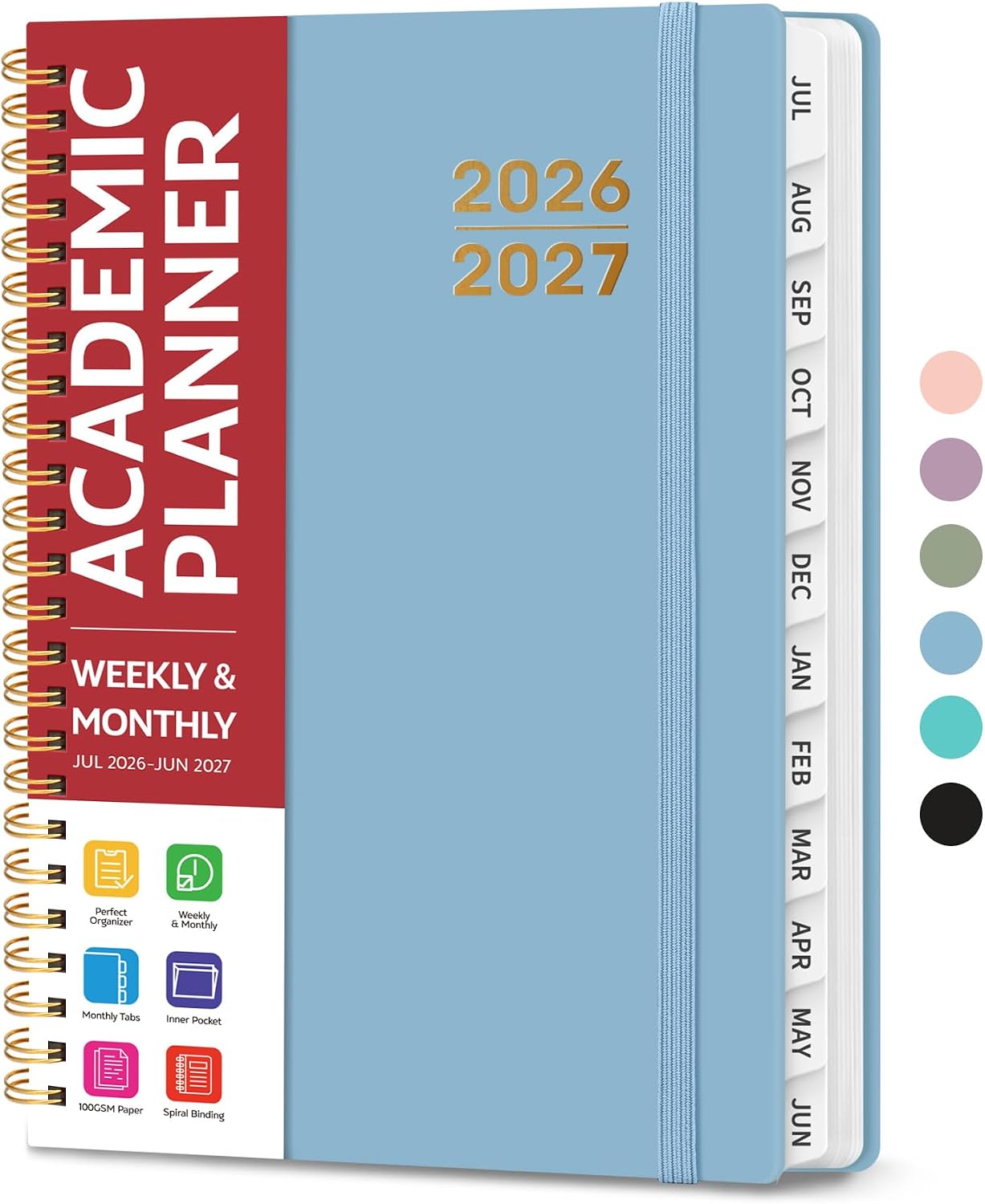 Planner 2026-2027 for Women & Men, Academic Monthly and Weekly Calendar Planner, Jul 2026 - Jun 2027, A5 (6.3" x 8.5"), Teacher Student Planning Book with Tabs, Ideal for Office School Supplies - Pink