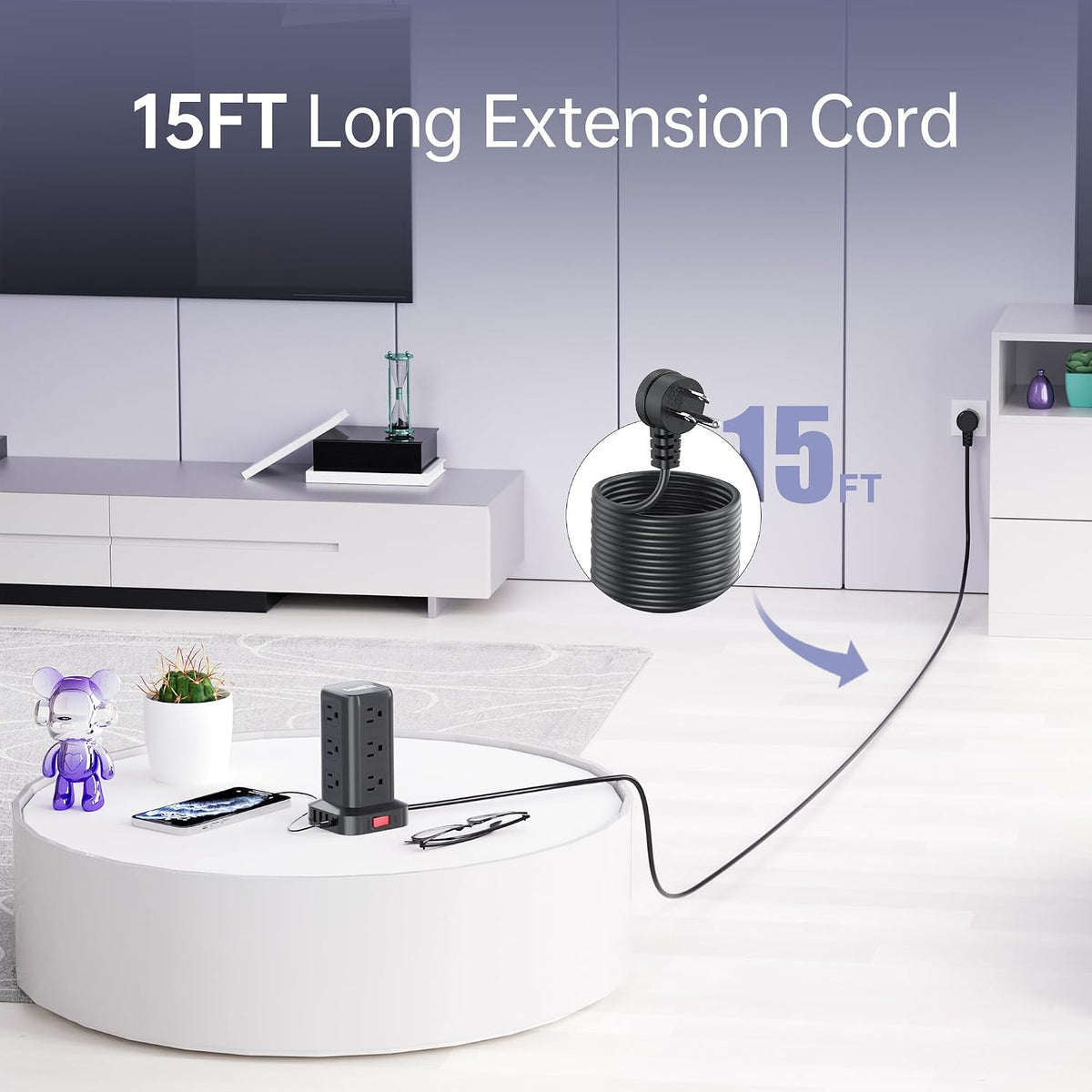 Extension Cord with Multiple Outlets, SMALLRT Power Strip Tower, Outlet Extender with 12 AC Outlets 4 USB, 6.5FT Extension Cord for Home Dorm Room, Office Supplies,Overload Protection