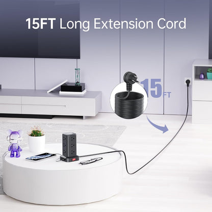 Extension Cord with Multiple Outlets, SMALLRT Power Strip Tower, Outlet Extender with 12 AC Outlets 4 USB, 6.5FT Extension Cord for Home Dorm Room, Office Supplies,Overload Protection