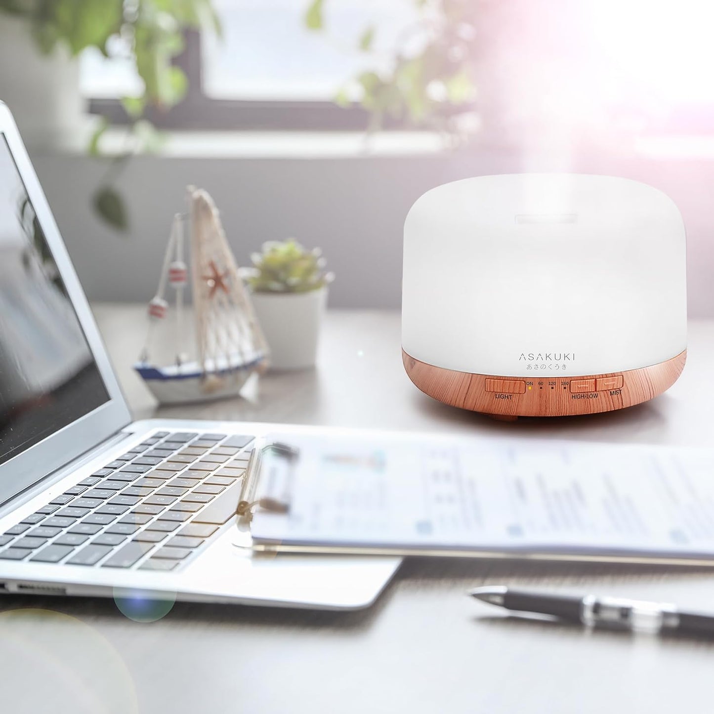 ASAKUKI Essential Oil Diffuser for Home, 500ML Aromatherapy Diffuser Humidifier with Remote Control, 7 Color LED Lights, Quiet Cool Mist Diffuser for Bedroom, Living Room, Office (White)