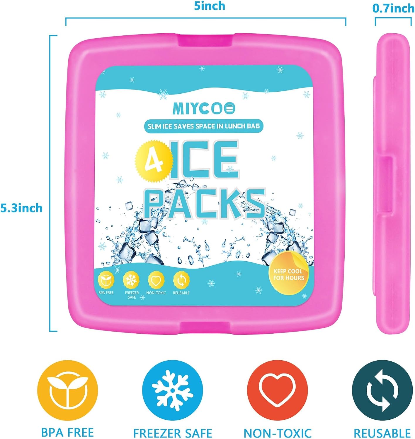 MIYCOO Ice Packs for Lunch Boxes & Coolers - Quick Freeze Ice Pack Space Saving Freezer Packs - Reusable Slim Original Cool Pack - Cooler Accessories for Beach, Camping and Fishing