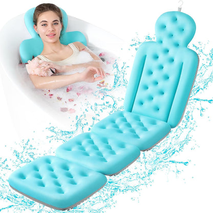 Luxury Bath Cushion, Full Body Bathtub Pillow with 160 Suction Cups, Bath Mat for Head and Neck Support, with Laundry Bag (Light Pink, 51" x 16")