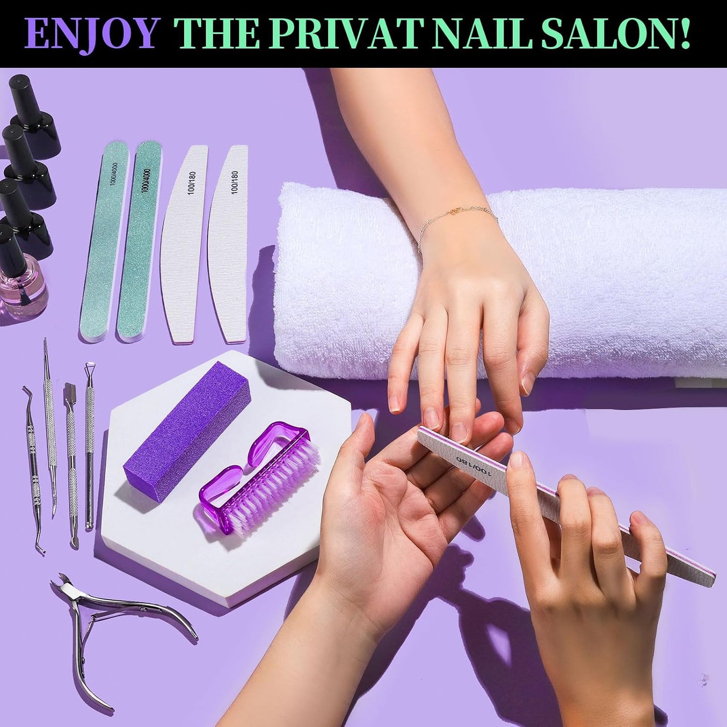 FANDAMEI Nail Care Kit, Nail Files 100/180, Nail Buffer Block, Cuticle Nippers, Cuticle Trimmer, Cuticle Pusher, Nail Tools, Nail Kit, Pedicure & Manicure Tools, Nail Prep Kit, Manicure Kit for Women