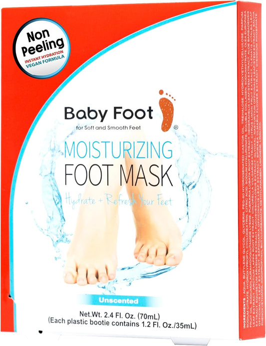 Baby Foot Hydrating Foot Mask for Dry Cracked Feet – Moisturizing Foot Mask Non Peel Treatment – Soft Smooth Feet Repair with Collagen & Hyaluronic Acid – 15 Minute Spa Foot Care, Unscented