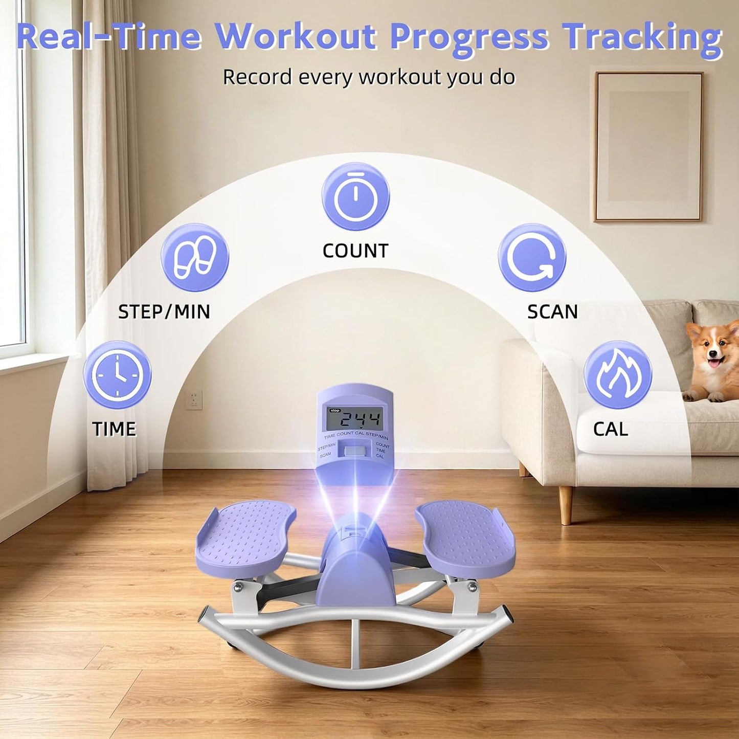 Rock Stepper with Digital Monitor, Low-Impact Compact Rock Stepper Side to Side with Resistance Bands, 360 LBS Weight Capacity, Portable Stair Stepper for Home, Apartment, Dormitory, Office