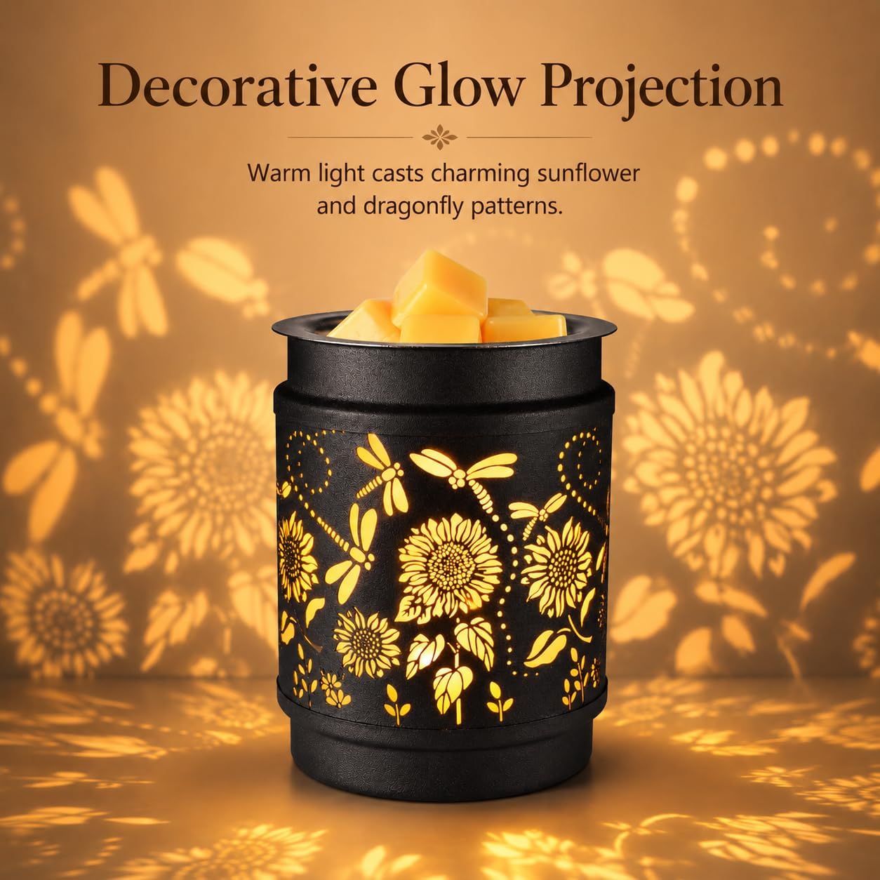 kobodon Wax Melt Warmer Metal Wax Warmer for Scented Wax Electric Fragrance Candle Oil Burner 2 in 1 Wax Melts as Gifts for Moms Grandma Women Girls(Sunflower)