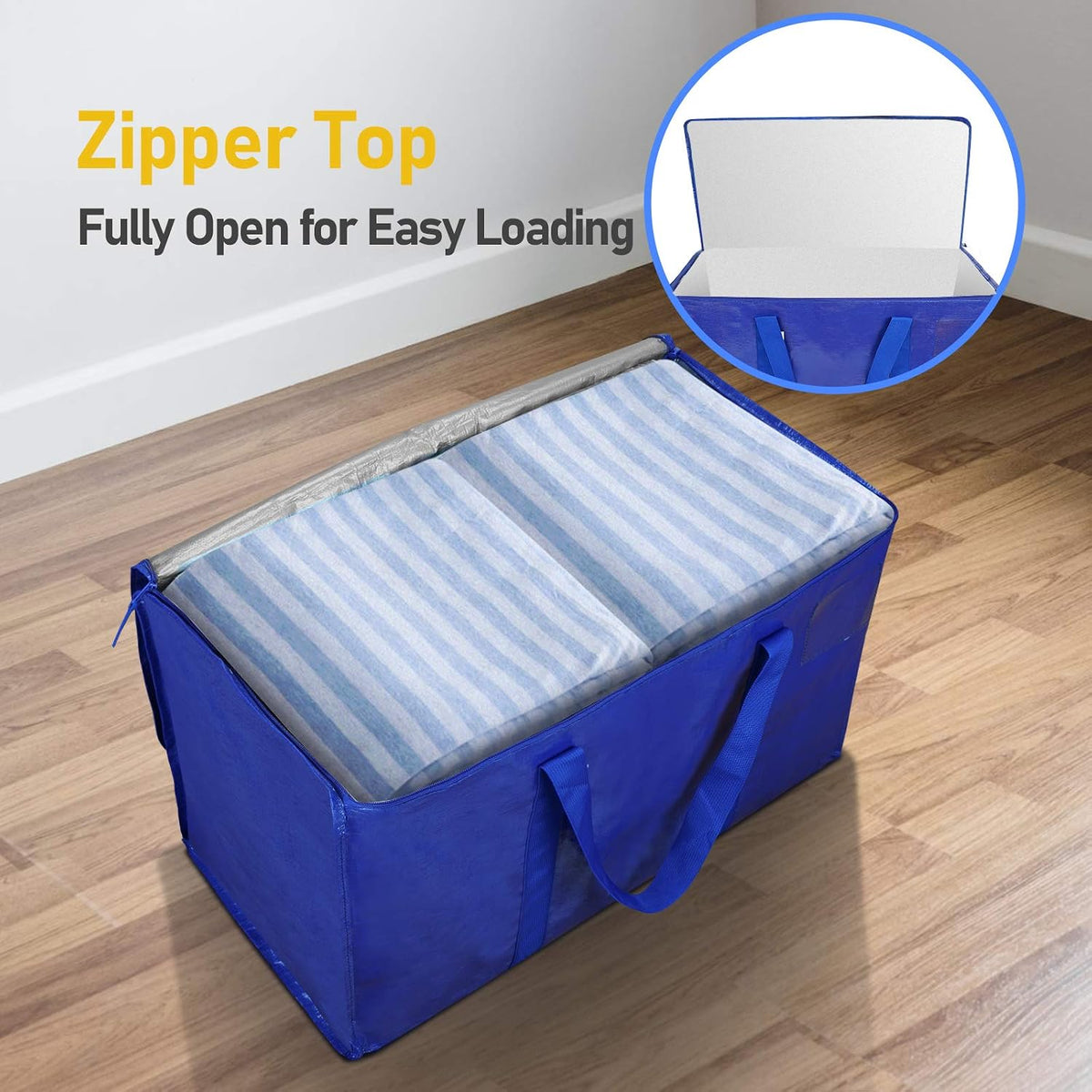 TICONN Extra Large Moving Bags Heavy Duty with Zippers & Carrying Handles, Durable Storage Bags Moving Boxes for Closet Organizers and Storage (Blue)
