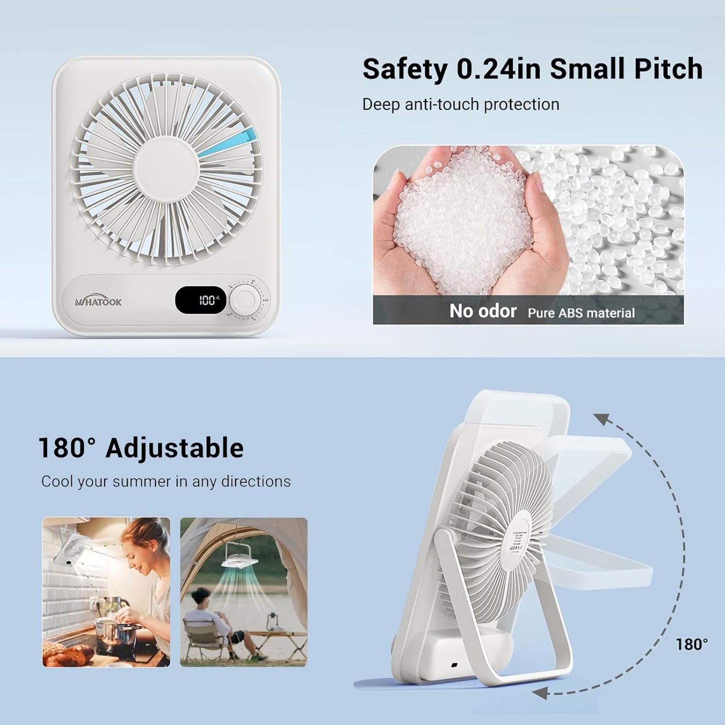 WHATOOK Small Desk Fan Personal Fans: 5000mah 25 Hours Battery Office Quiet Mini Desktop Fan Portable Rechargeable Travel Essentials (Purple, 2000 mAh)