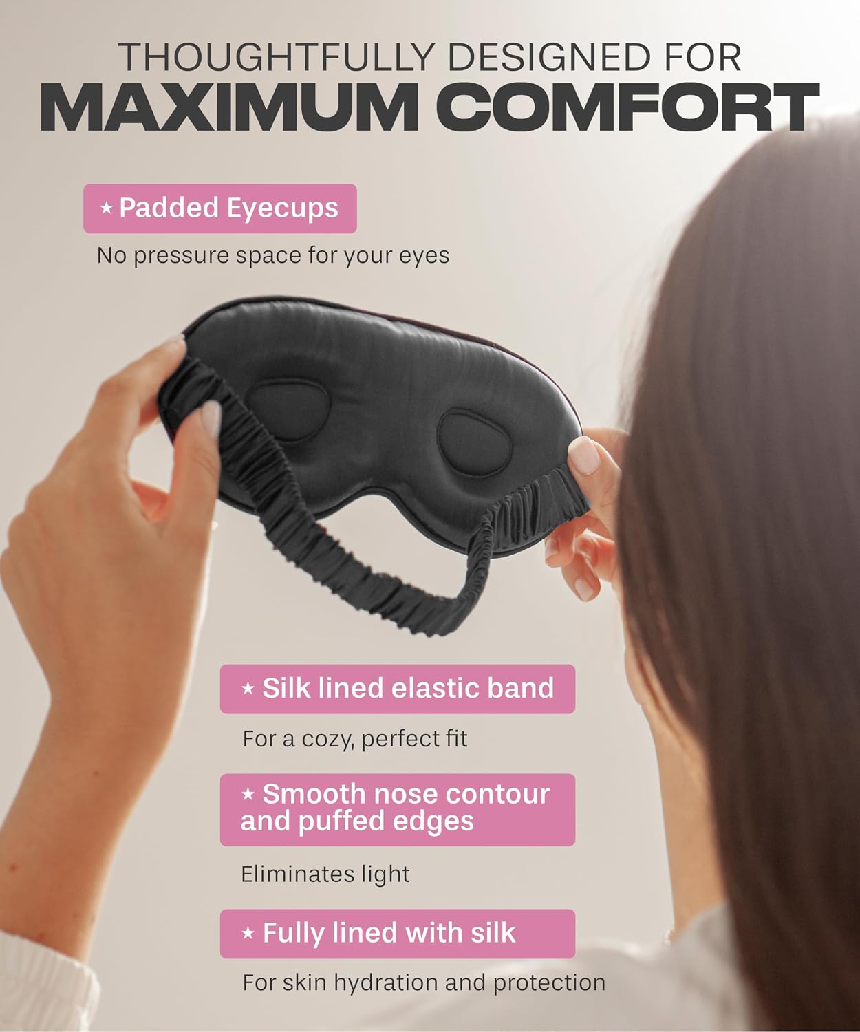 SUNDAYSILKS™ | Adjustable Silk Sleep Mask for Side Sleeper | Cloud-Like Comfort, Weighted for Deep Sleep | Soft Sleep Face Mask for Women & Men, Full Blackout, Cooling Silk Eye Mask for Sleeping