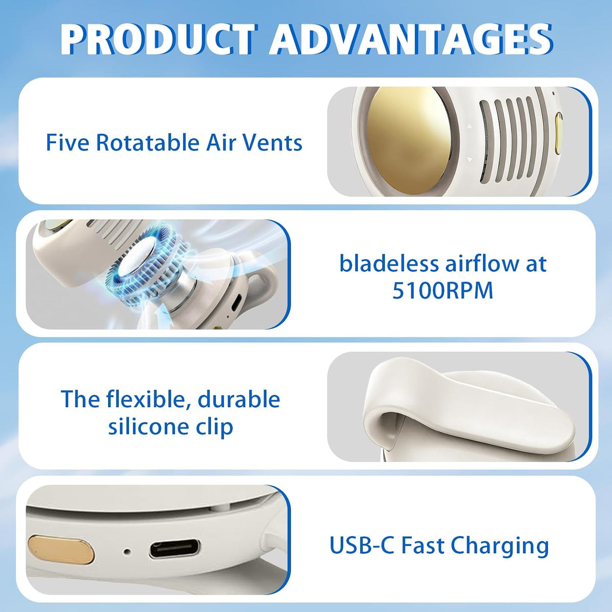 Portable Fan,Clip On Waist Bladeless, Ultra-Quiet Personal Mini Neck Fan