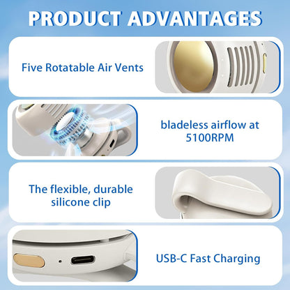 Portable Fan,Clip On Waist Bladeless, Ultra-Quiet Personal Mini Neck Fan