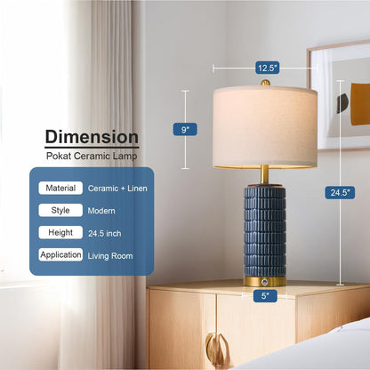 PoKat Touch Bedside Table Lamps with 2 USB for Bedroom Living Room, 25''