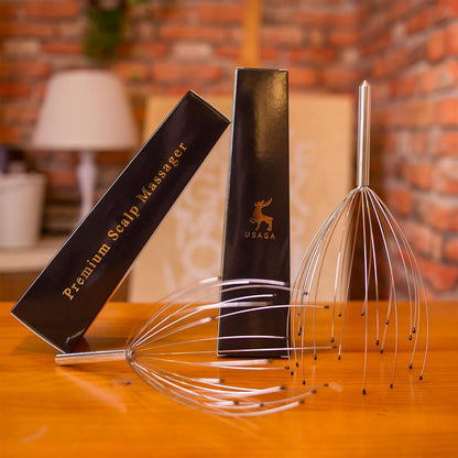 USAGA Head Massager Scalp Massager 20 Fingers Head Scratcher, Stocking Stuffers Gift for Scalp Body Relaxing (Black & Black)