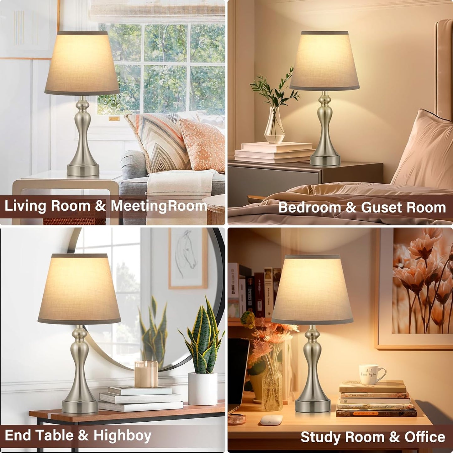 Seealle Touch Lamps for Nightstand - Bedside Lamps Set of 2, 3 Way Dimmable, USB C+A for Bedroom & End Tables (LED Bulbs Included)