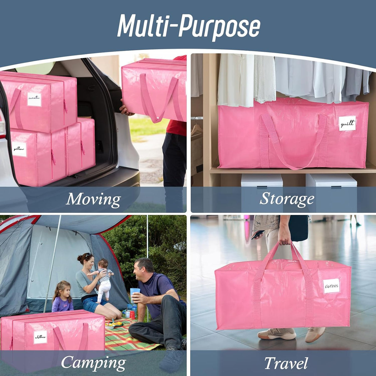 Extra Heavy Duty Large Moving Bags with Strong Zipper, Dark Blue