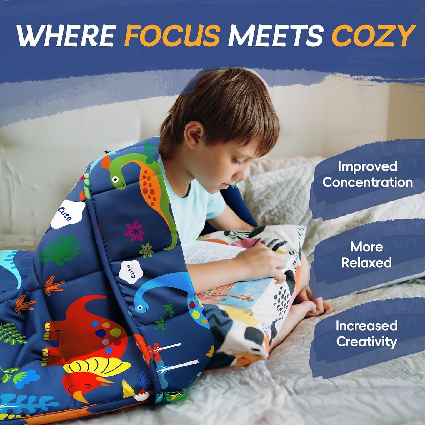 ROKDUK Weighted Lap Blanket for Adults Kids, Weighted Lap Pad for Dog Pet 17"x22" 2lbs Small Weighted Blanket for Sleeping Shoulder Back Relaxation Travel Office Blue Dinosaur