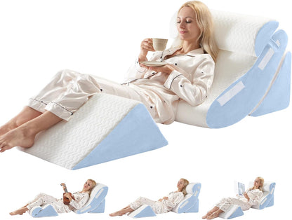4PCS Orthopedic Bed Wedge Pillow Set for Sleeping, Post Surgery Foam Support Pillows for Back, Neck and Leg Pain Relief, Adjustable Triangle Pillow – Acid Reflux, GERD & Snoring Recovery, White Grey