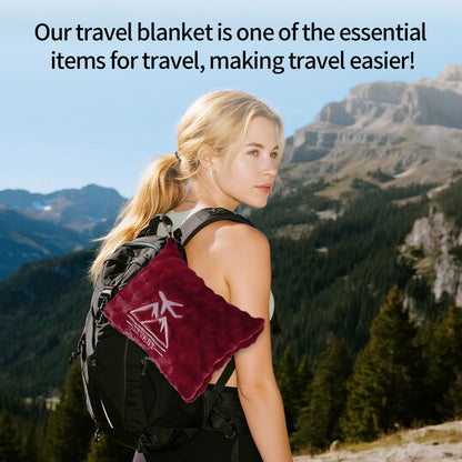 Travel Blanket and Pillow-2-in-1, Ultra-Soft&Compact, Airplane Blanket with Hand Luggage Belt and Backpack Clip,Travelers Accessories Gifts, 61x43 Inches(Pink