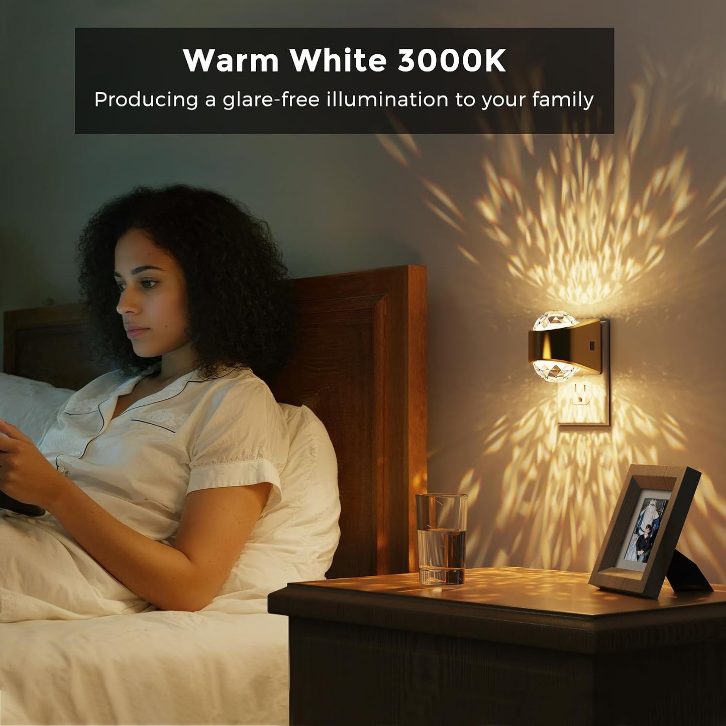 L LOHAS LED Night Light,Projector Night Light with Dusk to Dawn Sensor,3000K Soft White, Brightness Adjustable,Plug in Nightlight for Bathroom,Bedroom,Hallway,Party,Home Decor