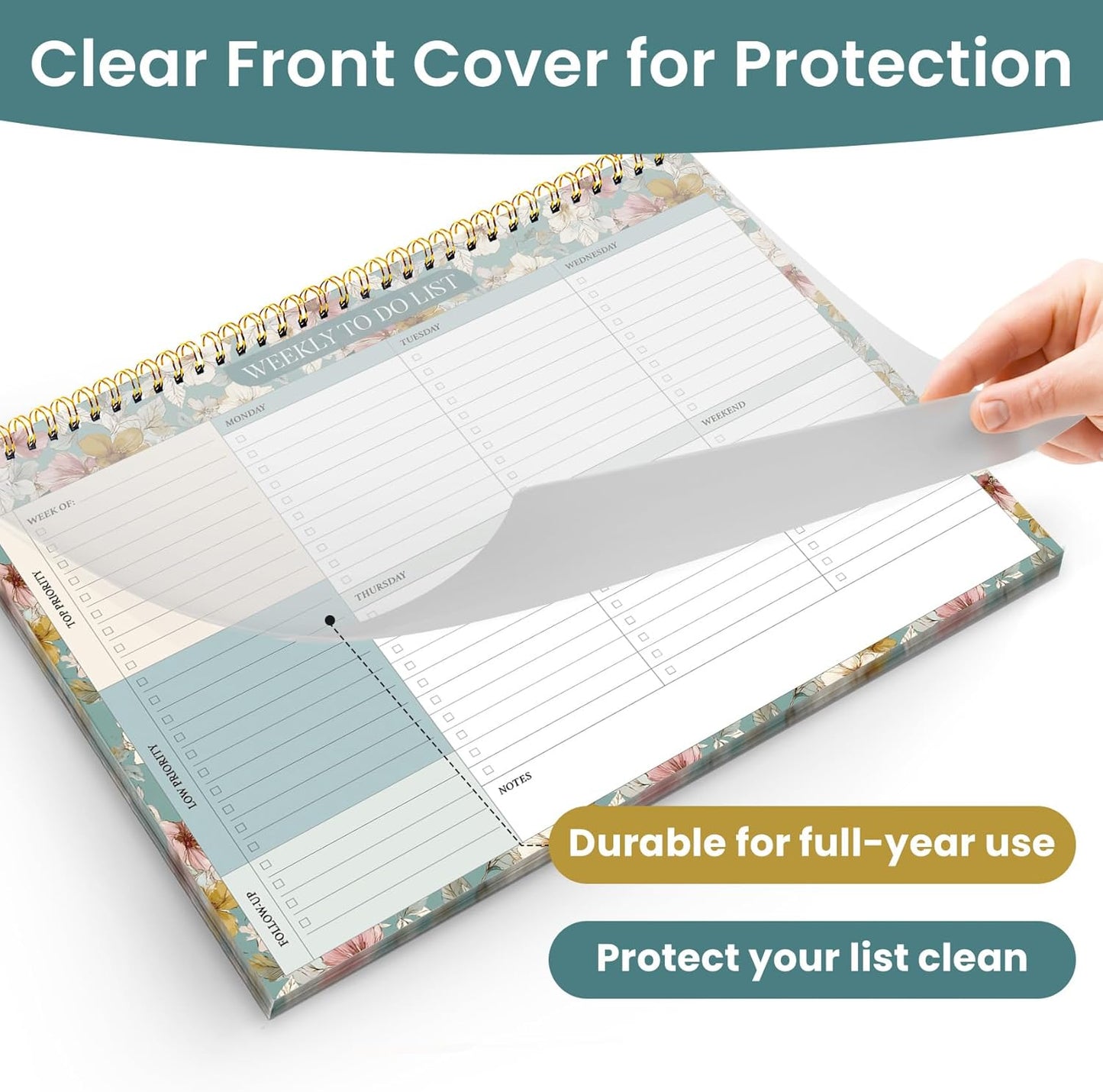Weekly To Do List Notepad with 52 Undated Sheets（8.5"×11"）- Undated Weekly Planner Notepad for Office Desk Accessories and Supplies - Sunshine Petal