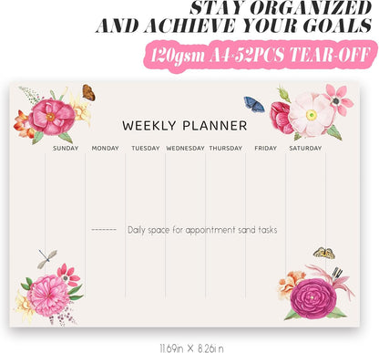 Undated Weekly Planner Notepad, 52 Sheet Tear-Off Weekly To Do List Notepad, Desk Planner Pad Calendar, Blank Calendar for Daily Habit Tracking/Menu Planning(8.26"x11,69")