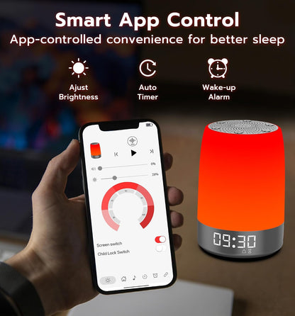 Anweller Smart Red Light Therapy Sleep Device White Noise Sound Machine with 5-Level Red Night Light (620–690nm) 32 White Noise Smart App Control Timer & Wake-Up Alarm Clock