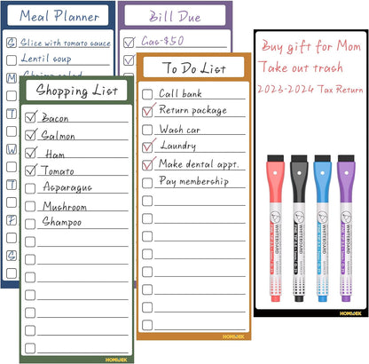 HOMiDEK Dry Erase Whiteboard for Fridge - Magnetic White Board for Refrigerator - 2 Sheets of Weekly Calenders, Monthly Habit Tracker, Memo Pad, to Do List and 4 Markers - 4" x 10"