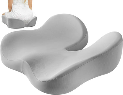 Seat Cushion for Tailbone & Sciatica Pain Relief – Certified & Ergonomist-Designed – Tapered Front Edge Reduces Thigh Pressure – Wide Memory Foam for Office Chair, Car, Wheelchair (Gray)