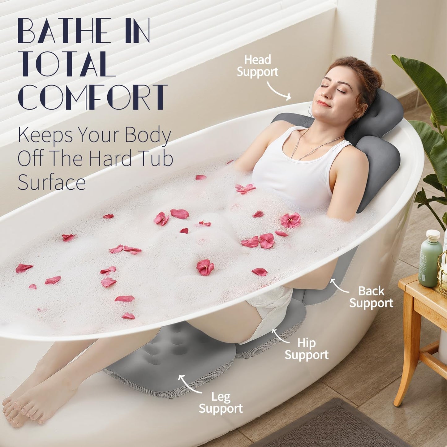 Full Body Bath Pillow for Bathtub, Thick Bathtub Cushion, Luxury Tub Pillow for Bath for Headrest Neck and Back Support White 51" x 16"