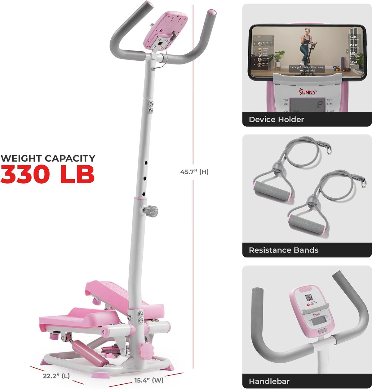Sunny Health & Fitness Smart Stair Stepper w/Handlebar & Resistance Bands