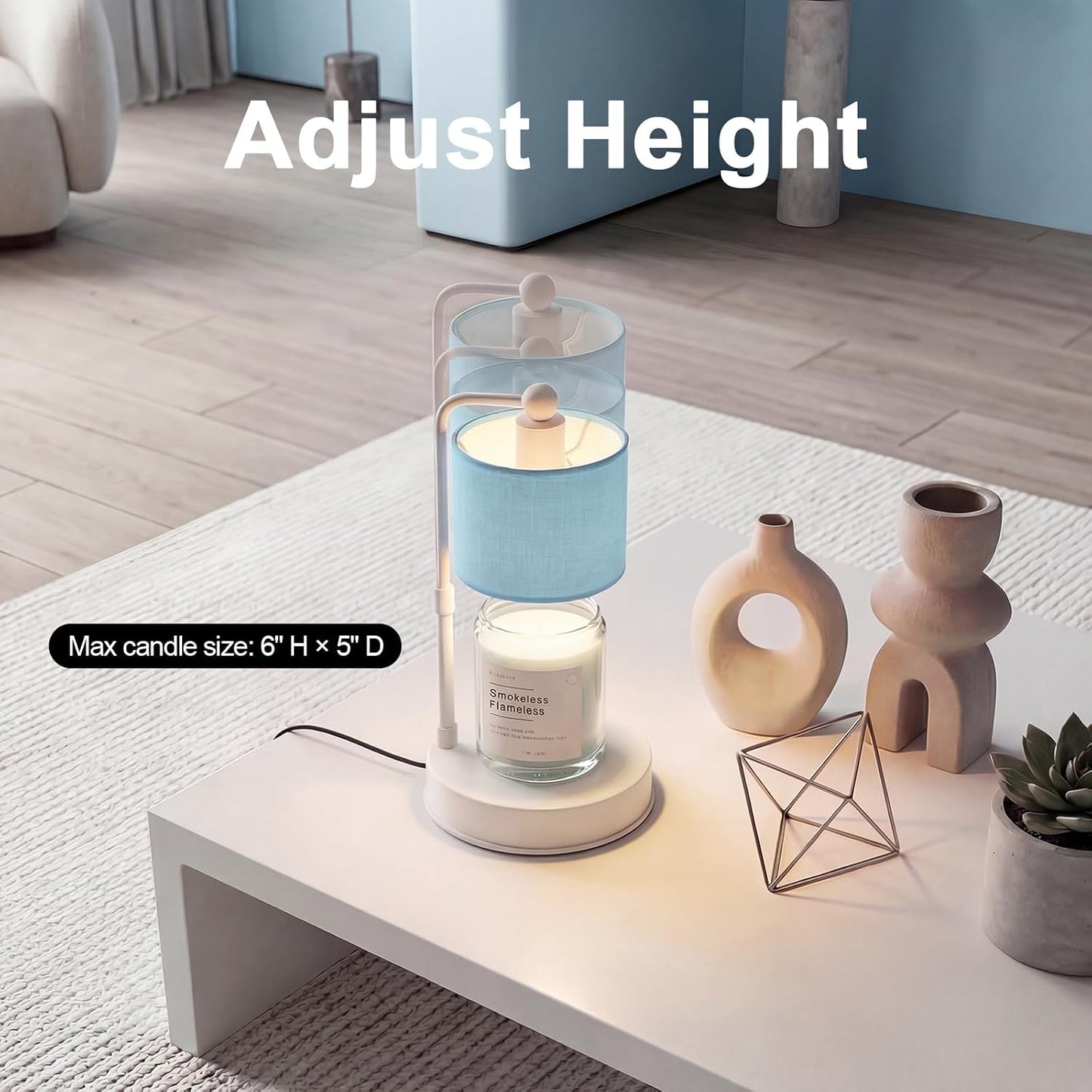 Candle Warmer Lamp with Timer, Modern Farmhouse Candle Warmer, Height Adjustable & Dimmable Electric Candle Warmer Lamp, Includes 2 Bulbs, Birthday Gift for Women, Mom, Housewarming - Flaxen