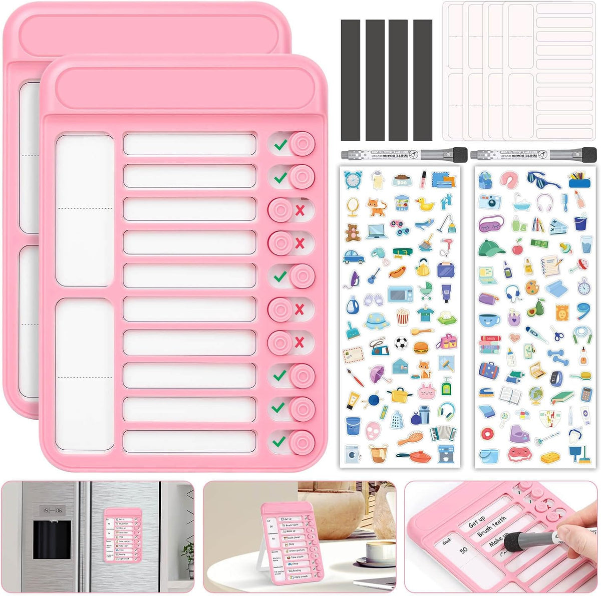Audab Dry Erase Chore Chart for Kids, Magnetic Whiteboard Checklist Board, Chore Checklist Slider to Do List Board, Daily Routine Chart Schedule Board Task Tracker for Home Refrigerator, Wall, Desk