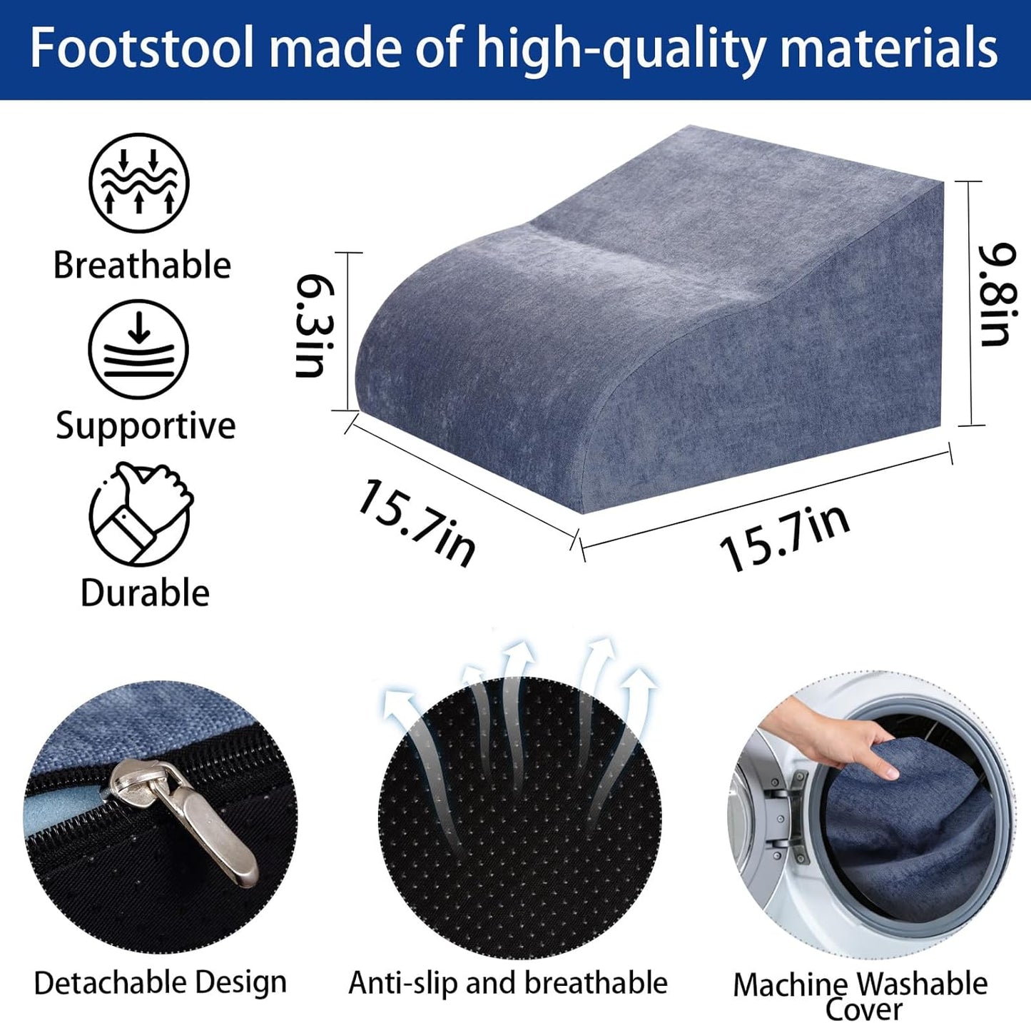 Foot Rest for Under Desk at Work, Ergonomic Under Desk Footrest with Washable Cover for Office, Home & Gaming Leg Elevation Pillow Black