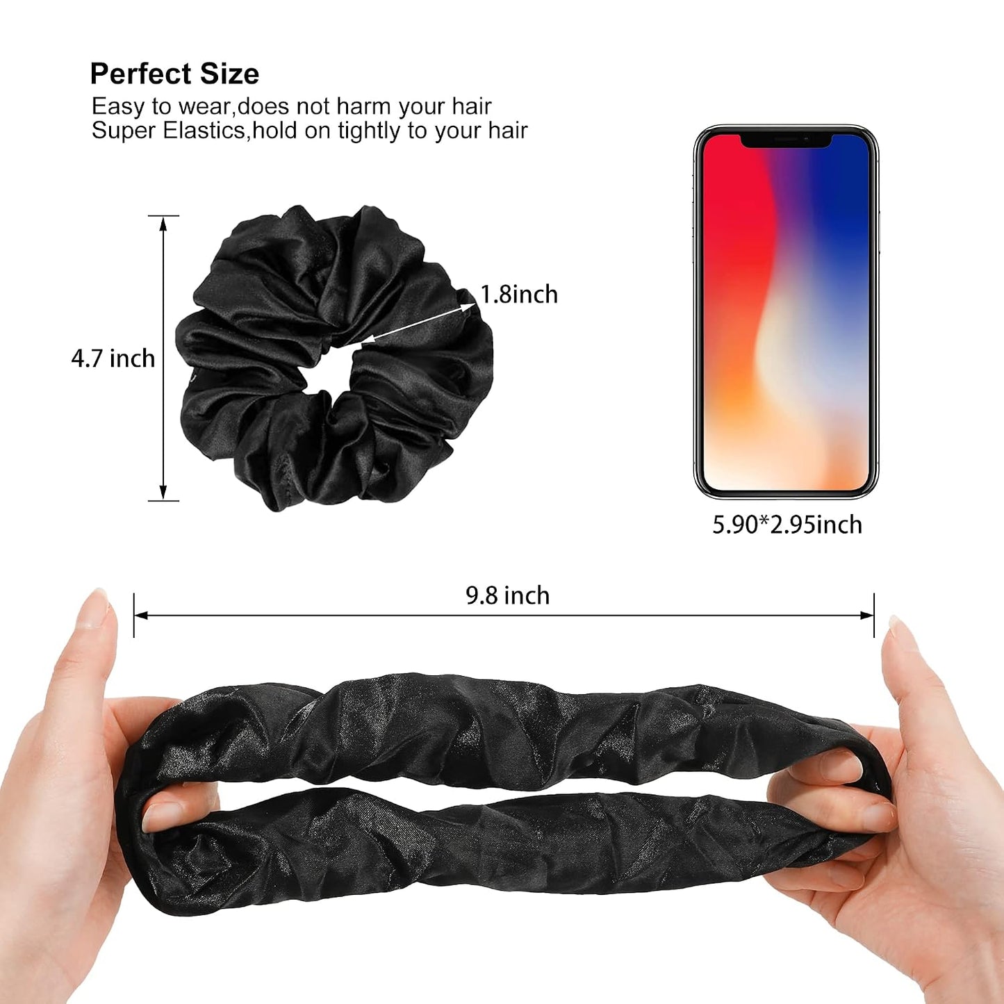 16 Pcs Scrunchies for Women - Black Satin Silk Scrunchies for Girls Hair Ties Elastics Bands Ponytail Holder Hair Accessories
