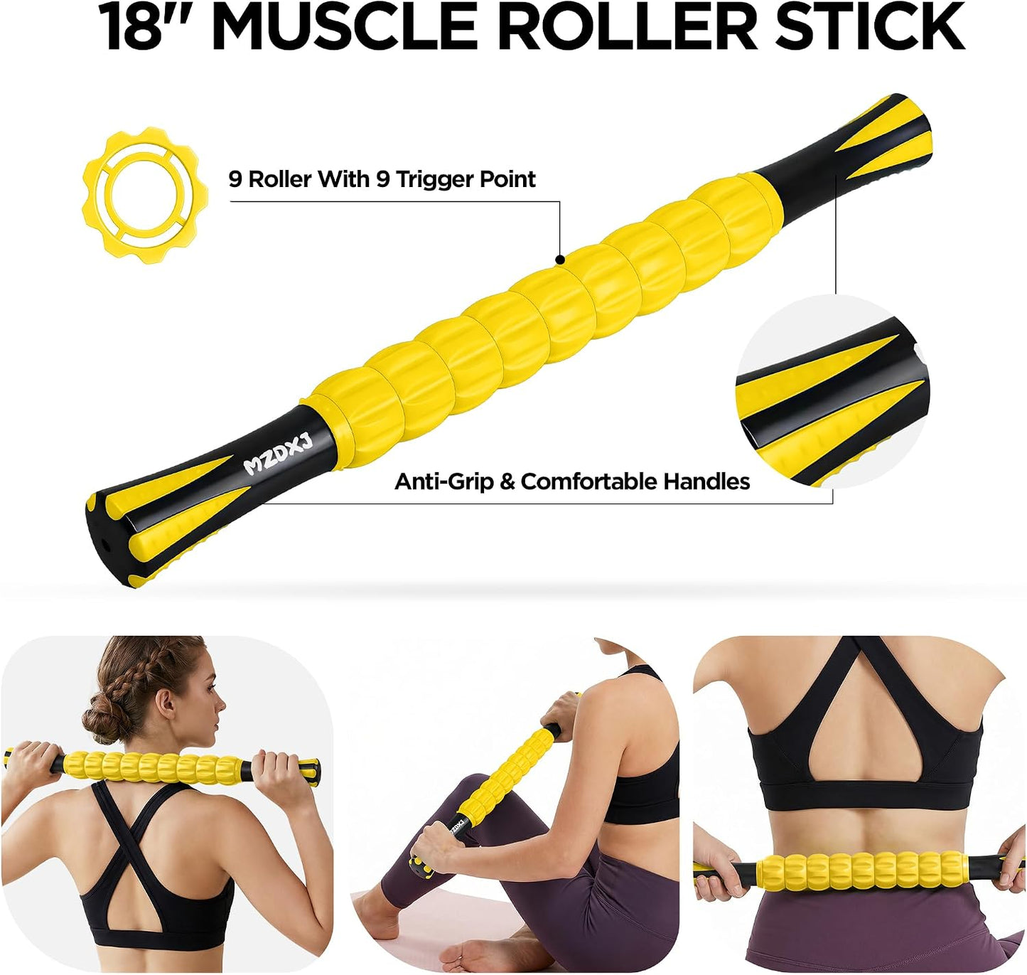 Muscle Roller Massage Roller Stick- Deep Tissue Fascia Blaster for Myofascial Pain Relief, Lymphatic Drainage & Body Sculpting, Handheld Physical Therapy & Recovery Tool (Pink black-18 inch)