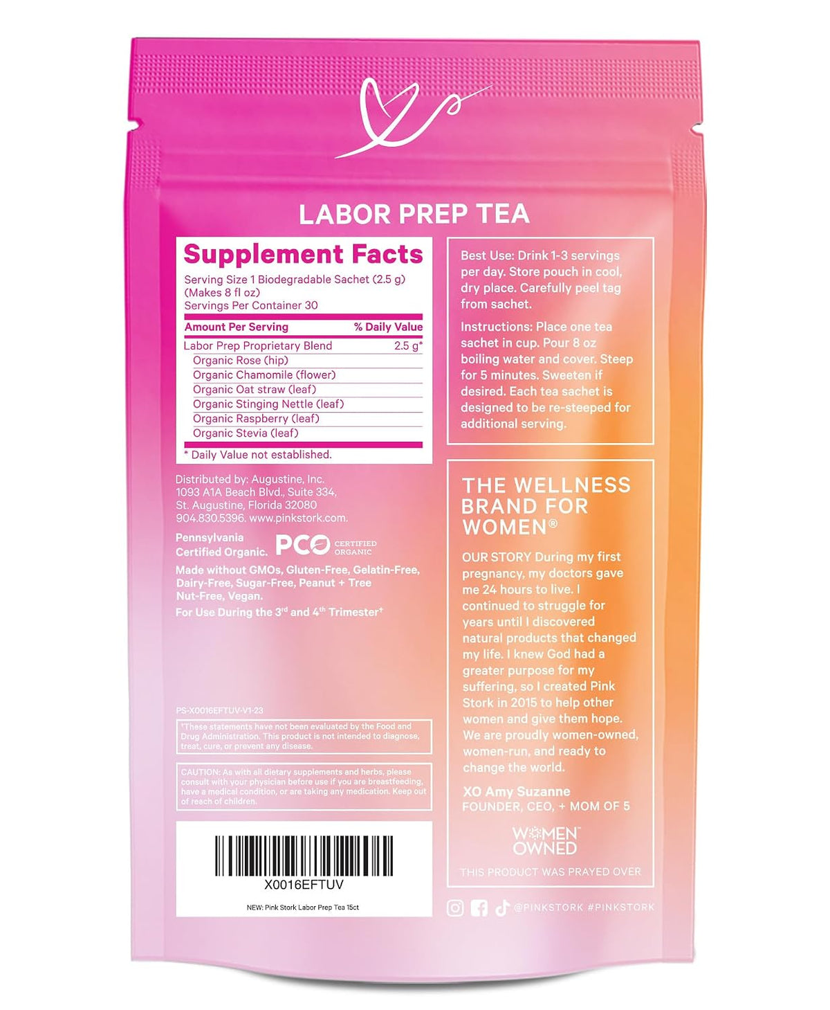 Pink Stork Organic Labor Prep Tea, Sweet Floral Flavor, 30 Cups