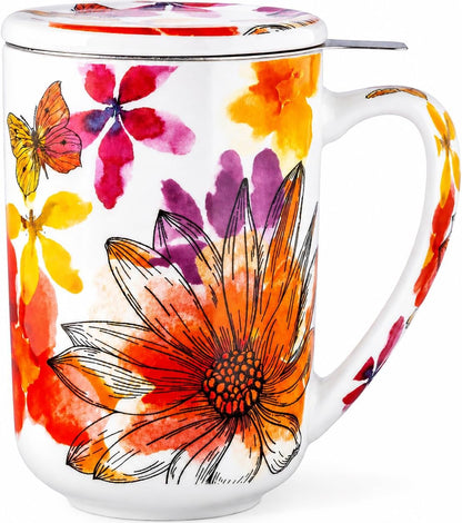 GBhome Tea Mug with Infuser and Lid, 18 Ounce Large Ceramic Loose Leaf Cup, Microwave, Dishwasher Safe, Perfect for Tea Lovers