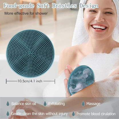 INNERNEED Food-Grade Soft Silicone Body Scrubber Shower Brush Handheld Cleansing Skin Brush, Gentle Exfoliating and Lather Well (Dark Green)