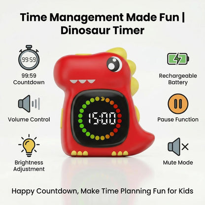 Visual Timer for Kids 99 Minute Digital Potty Training Timer for Homeschool | Dual sound; Dinosaur Look; Long Battery Life