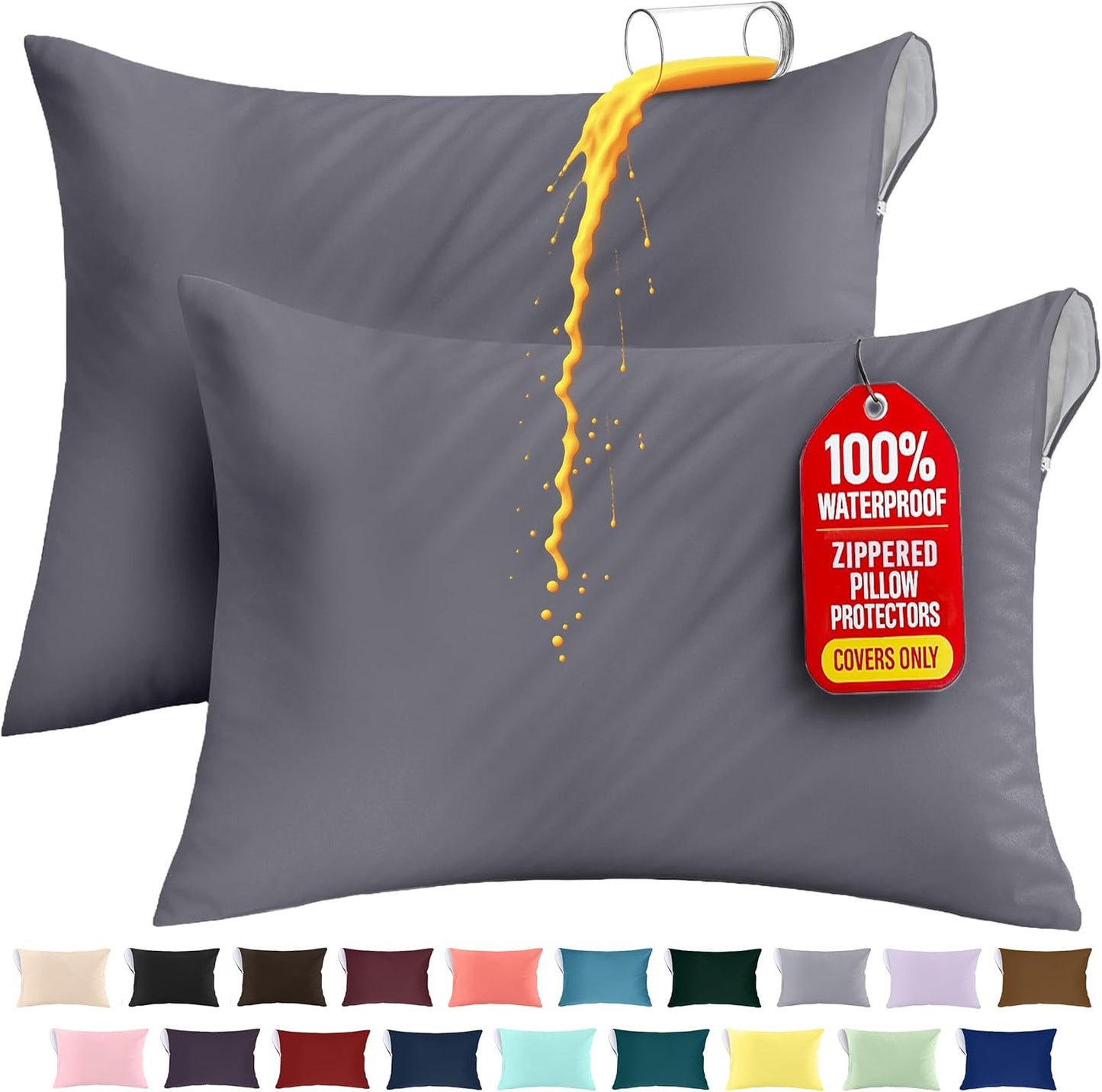 Utopia Bedding Premium 100% Waterproof Pillow Protectors with Zipper Standard Size (Set of 4), Bed Bug and Dust Mite Proof Zippered Pillow Covers, Pillow Encasement Cases, Gray